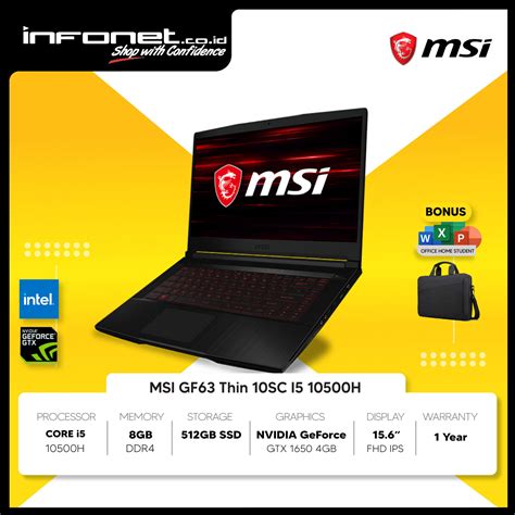 Msi Gf63 Thin 10sc I5 10500h 8gb 512gb Ssd Gtx1650 4gb 156 Fhd Ips