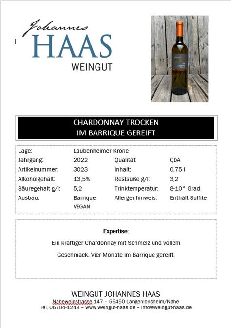 Er Chardonnay Laubenheimer Krone Trocken Im Barrique Gereift