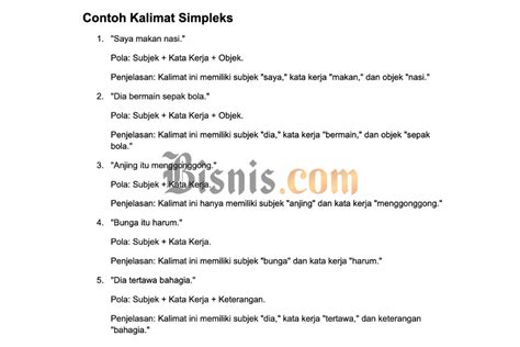 Contoh Kalimat Simpleks Lengkap Dengan Pola Dan Penjelasannya