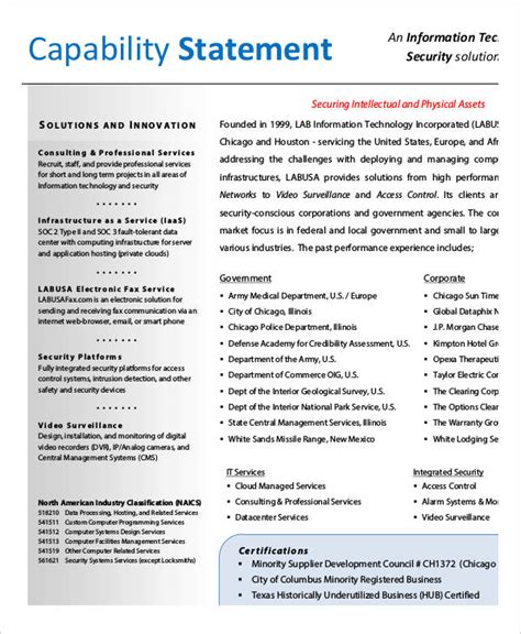 Capability Statement Template Word Pdf Google Docs Apple Pages