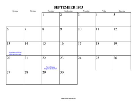 September 1863 Calendar