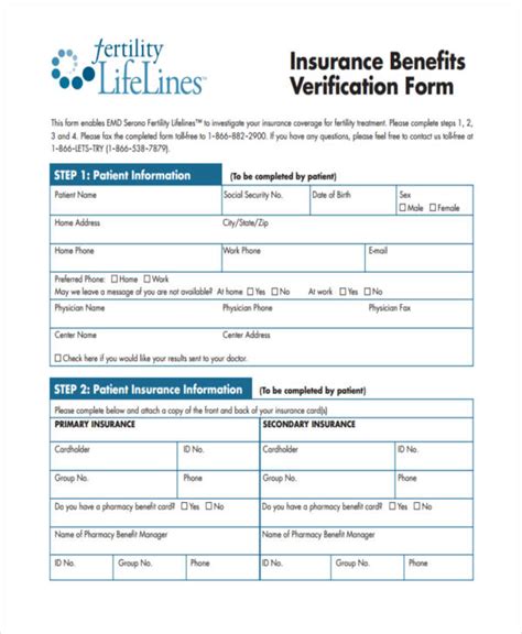 Medical Insurance Verification Form Templates Free Printable