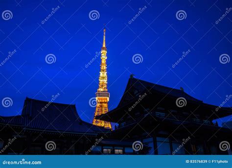 View Of Zojoji Temple With Tokyo Tower Stock Image Image Of Kannon