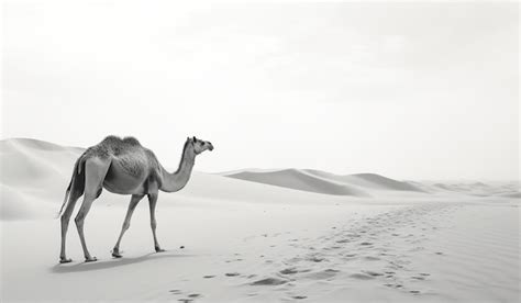 Premium AI Image | Black and white landscape of camel in the desert AI ...