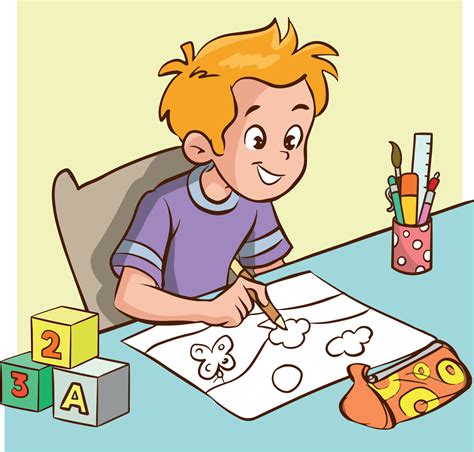 niño dibujando en vector de dibujos animados de mesa 18807810 Vector en