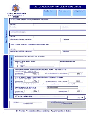 Fillable Online Autoliquidaci N Por Licencia De Obras Ayuntamiento De