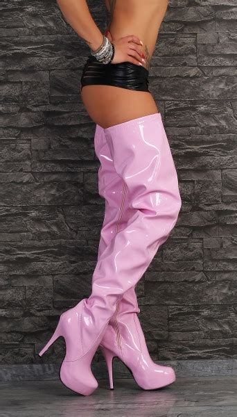 Crotch Plateau Overknee High Heels Pink Plateau Overkneestiefel