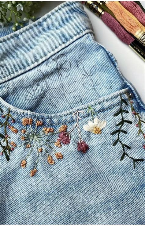 Pin By Joy Siefer On Needlework Embroidered Jeans Diy Clothes Embroidery Diy Denim Embroidery