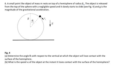 Solved A Small Point Like Object Of Mass M Rests On Top Of A Chegg