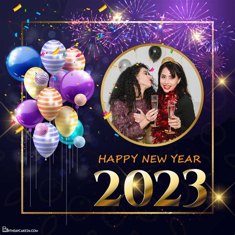 Creative Happy New Year Frame Design With Balloons