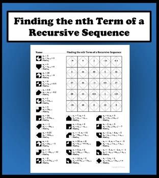 Finding The Nth Term Of A Recursive Sequence Color Worksheet By Aric Thomas