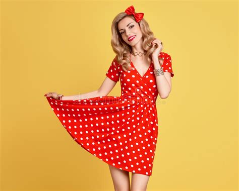 Fashion Beauty Pinup Girl Smiling Polka Dots Dress Stock Image Image Of Emotion Lady 92124525