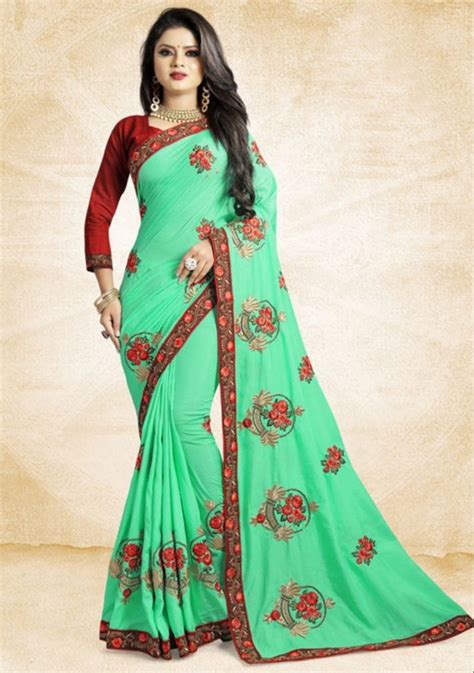 Sea Green Banglori Silk Sea Green Silk Saree With Blouse Piece At Rs