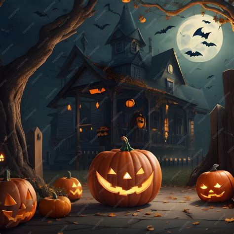 Premium Photo | Horror halloween scene background with pumpking ...