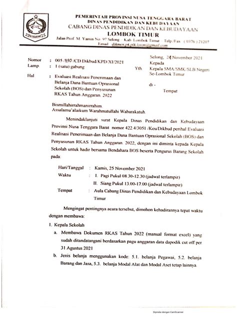 Surat Evaluasi Realisasi Penerimaan Dana Bos Dan Penyusaian Rkas 2022 Pdf