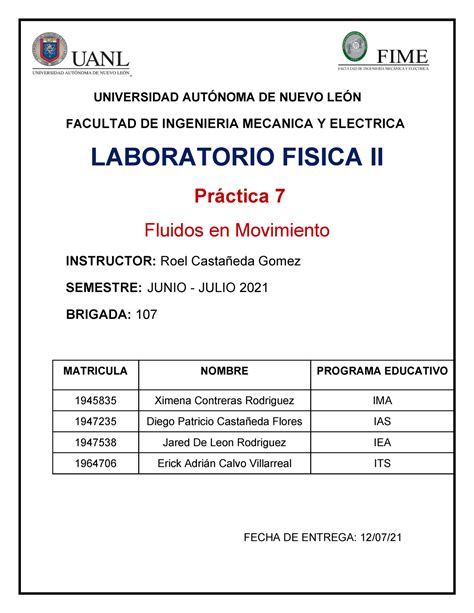 Practica 7 LAB Fisica II Equipo 2 UNIVERSIDAD AUTÓNOMA DE NUEVO