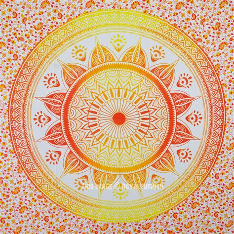 Small Yellow Chakra Floral Ombre Mandala Cotton Tapestry RoyalFurnish