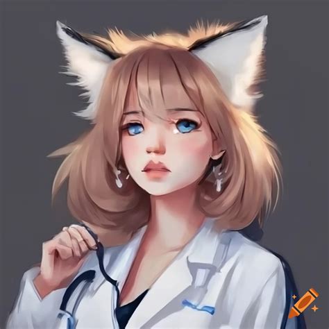 Anime Girl With Fox Ears In A Lab Coat On Craiyon