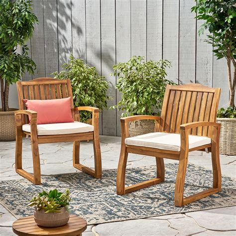 Pearl Outdoor Acacia Wood Dining Chairs, Set of 2, Teak Finish ...