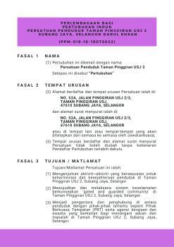 PERLEMBAGAAN BAGI PERTUBUHAN INDUK PERSATUAN PENDUDUK TAMAN PINGGIRAN