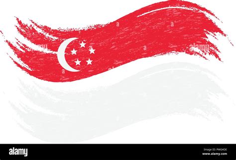 Grunge Brush Stroke With National Flag Of Singapore Isolated On A White