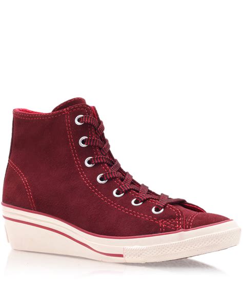 Lyst Converse Red Chuck Taylor Suede Hi Top Wedge Trainers In Red