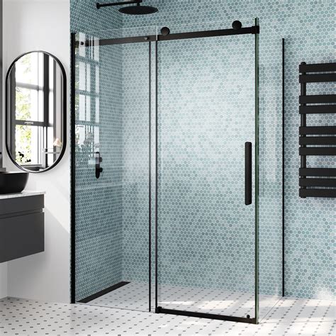 Oslo Matt Black Sliding Shower Enclosure Easy Clean