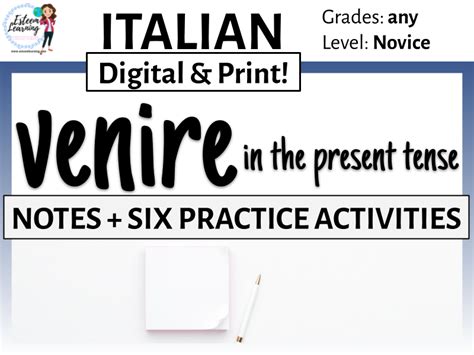 Verb VENIRE Conjugation Notes And Practice Teaching Resources