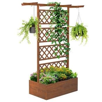 Outsunny Raised Garden Bed, Galvanized Elevated Planter Box With 2 Trellis Tomato Cages ...