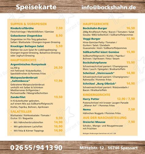 Menu At Hotel Und Landgasthof Zum Bockshahn Restaurant Spessart