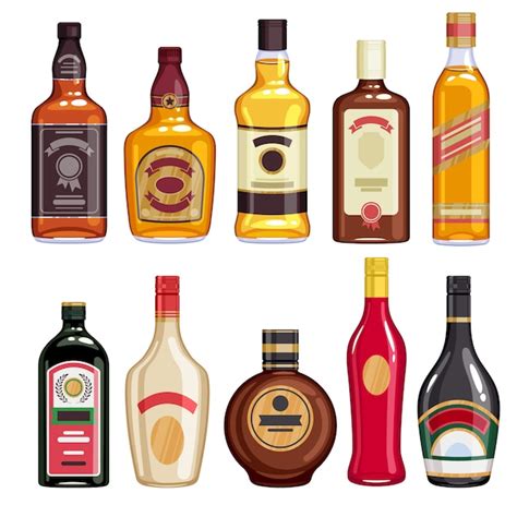 Conjunto De Iconos De Botellas De Whisky Y Licor Vector Premium