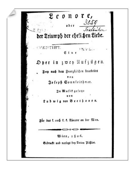 Print Of BEETHOVEN FIDELIO 1806 Title Page Of The Second Edition Of