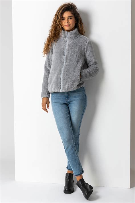 Soft Sherpa Fleece Jacket In Light Grey Roman Originals UK