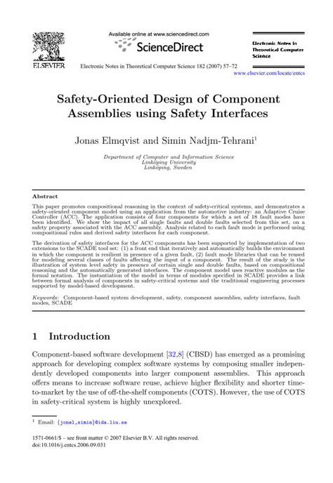 Pdf Safety Oriented Design Of Component Assemblies Using Safety