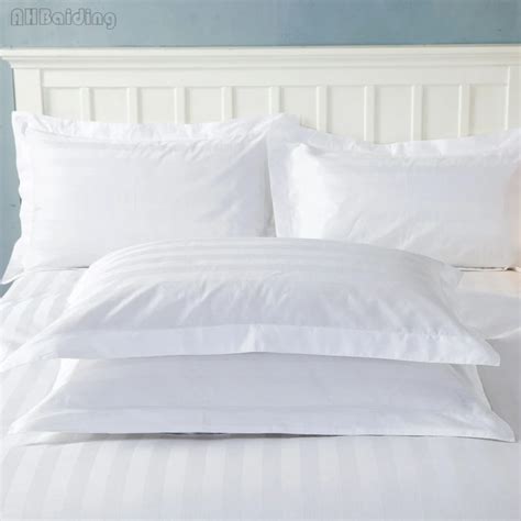 Pure White Hotel Pillow Case Satin Cotton Increase Density Striped