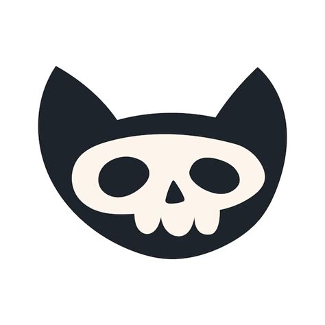 Premium Vector Cartoon Black Cat Head With Skeleton Skull Funny