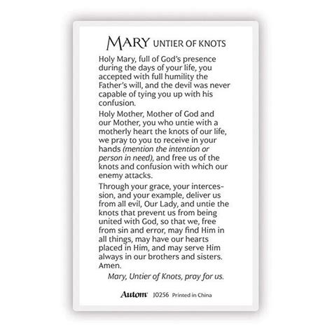 Mary Untier Of Knots Laminated Large Print 3 5 X 5 5 Holy Card With Prayer Ebay