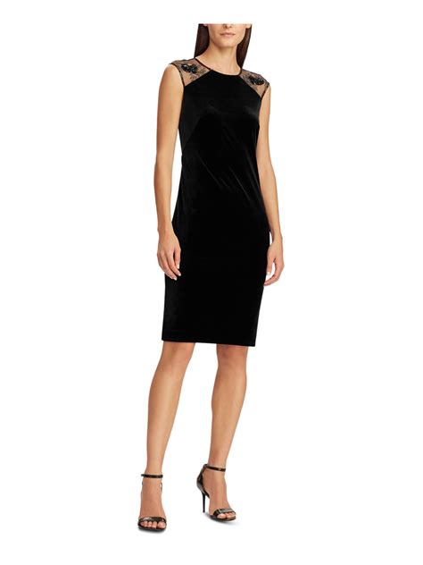 Ralph Lauren Womens Black Sleeveless Knee Length Sheath Cocktail Dress