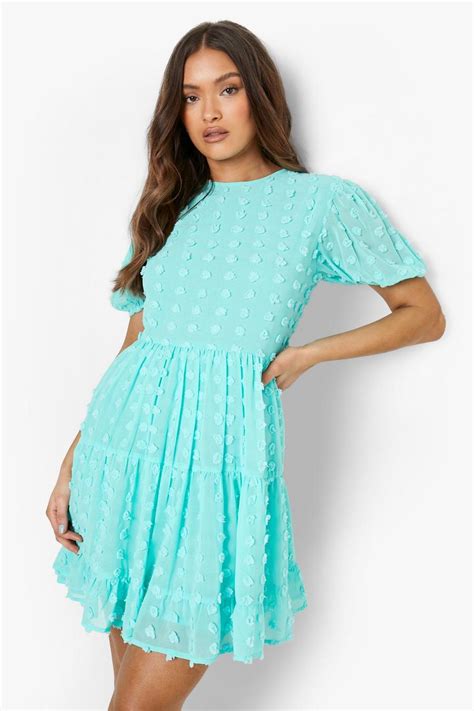 Textured Spot Tiered Smock Dress Boohoo Uk