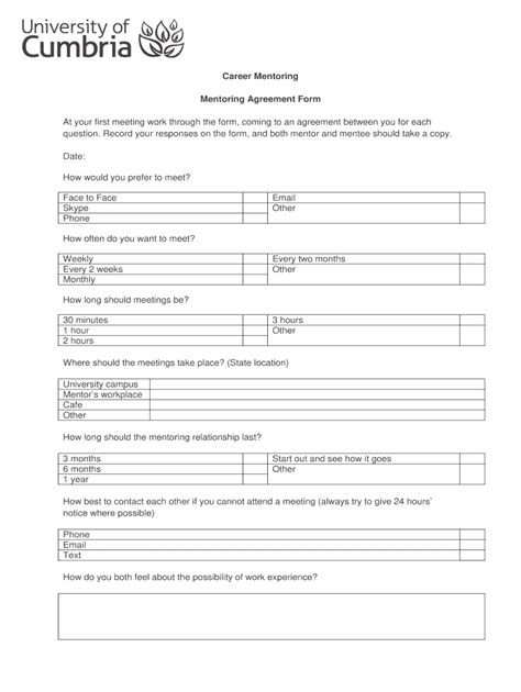 Fillable Online Career Mentoring Mentoring Agreement Form Fax Email