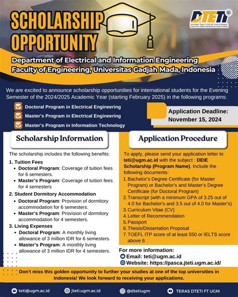 SCHOLARSHIP OPPORTUNITY 2024 – http://pasca.jteti.ugm.ac.id/