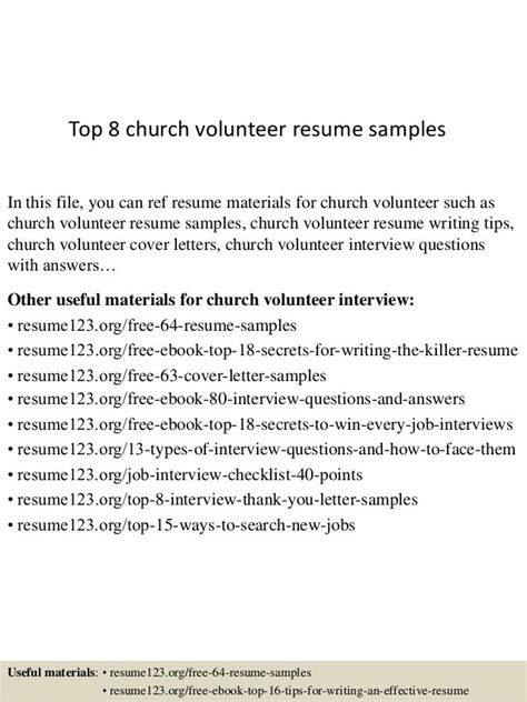 Top 8 Church Volunteer Resume Samples