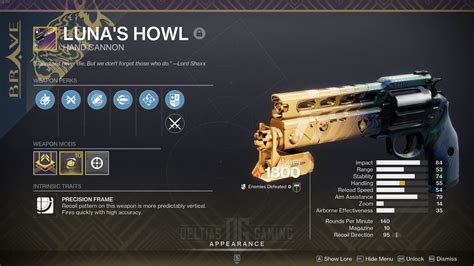 Destiny Luna S Howl God Roll And How To Get Deltia S Gaming