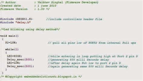 Embedded System Solution 8051 Code Of Led Blinking Using Delay