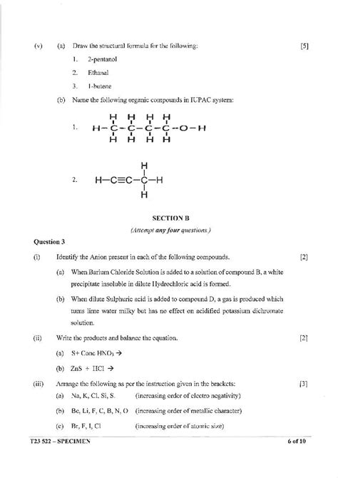 Icse Chemistry Specimen Paper 2023 Pdf Cisce Class 10 Science Paper