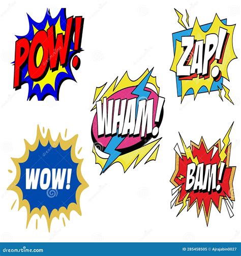 Unique Bold Aesthetic Pow Zap Wow Wham Bam Stock Illustration