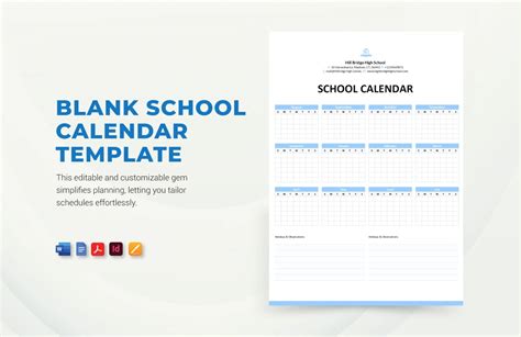 Blank School Calendar Template in Google Docs, Pages, Word, PDF ...