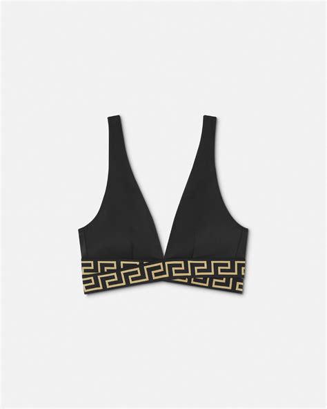 Greca Border Triangle Bikini Top Black Versace Us