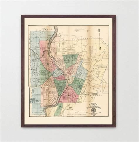 Rochester New York Map Print Rochester City Wall Art New York State Home Decor Housewarming