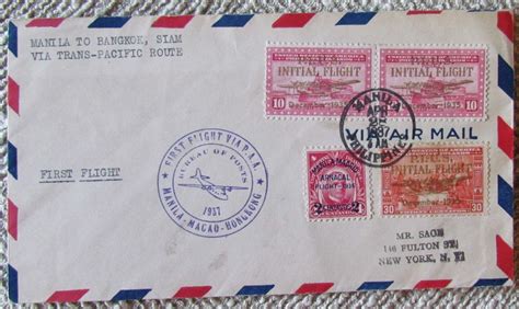 Manila Philippines First Flight Airmail Cover Via Macao To